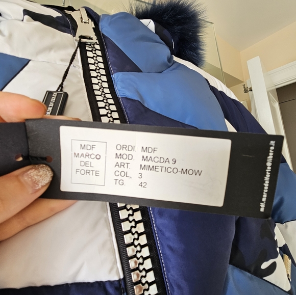 NWT Marco Del Forte Womens Winter Camo Blue Coat with Real Fur. Made in Italy - Picture 10 of 16